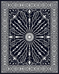Dark Navy White Floral Sunburst Border Rug