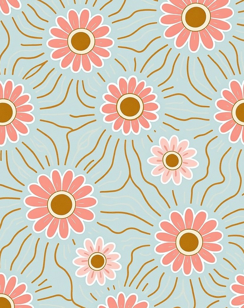 Retro Coral Daisy Burst Rug