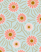 Retro Coral Daisy Burst Rug