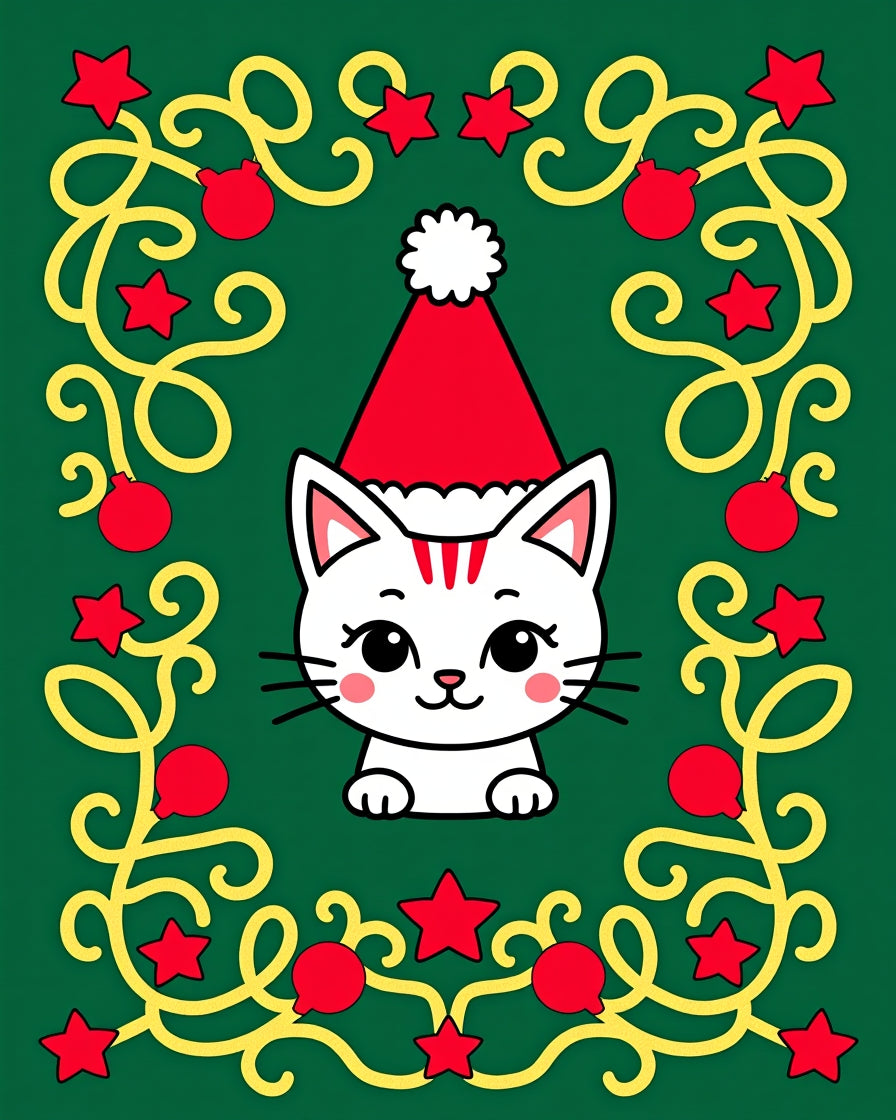 Cute Christmas Cat Festive Garland Rug