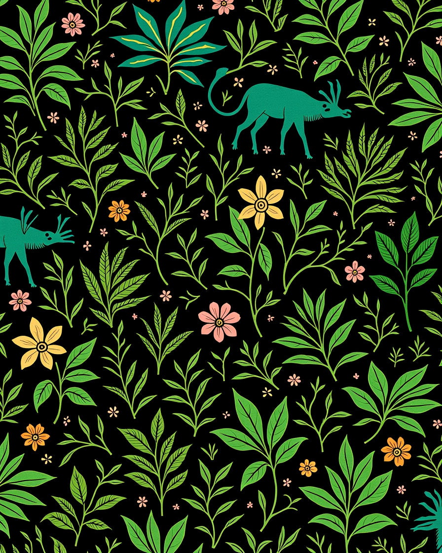 Whimsical Green Creatures Floral Garden Rug