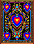 Vibrant Blue Red Yellow Heart Border Rug