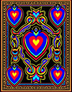 Vibrant Blue Red Yellow Heart Border Rug