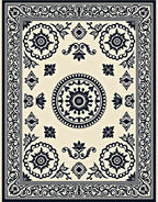 Cream Black Intricate Floral Medallion Border Rug