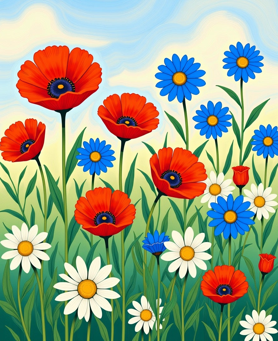 Vibrant Poppy Wildflower Meadow Rug