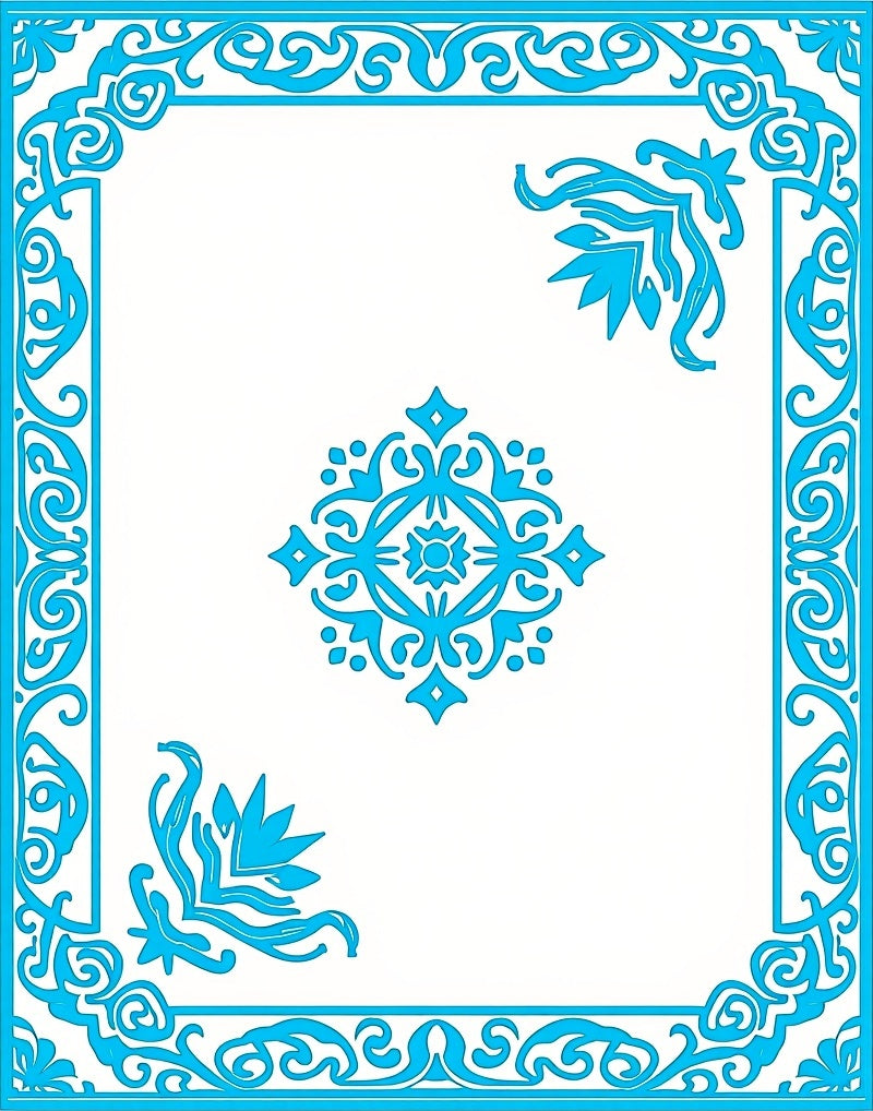 Bright Blue Ornate Scrollwork Medallion Interior Rug