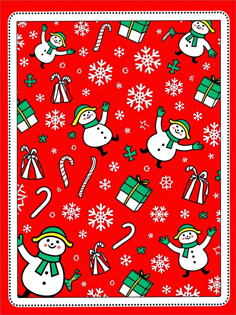 Joyful Red Snowman Candy Cane Present Rug