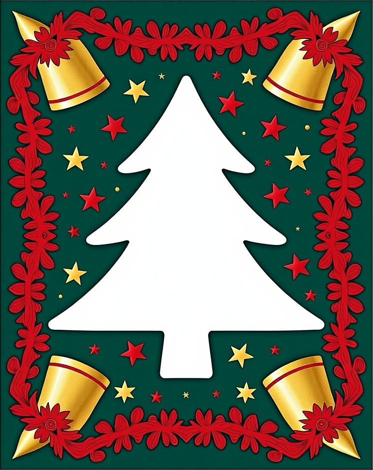 Festive Green White Tree Golden Bells Rug