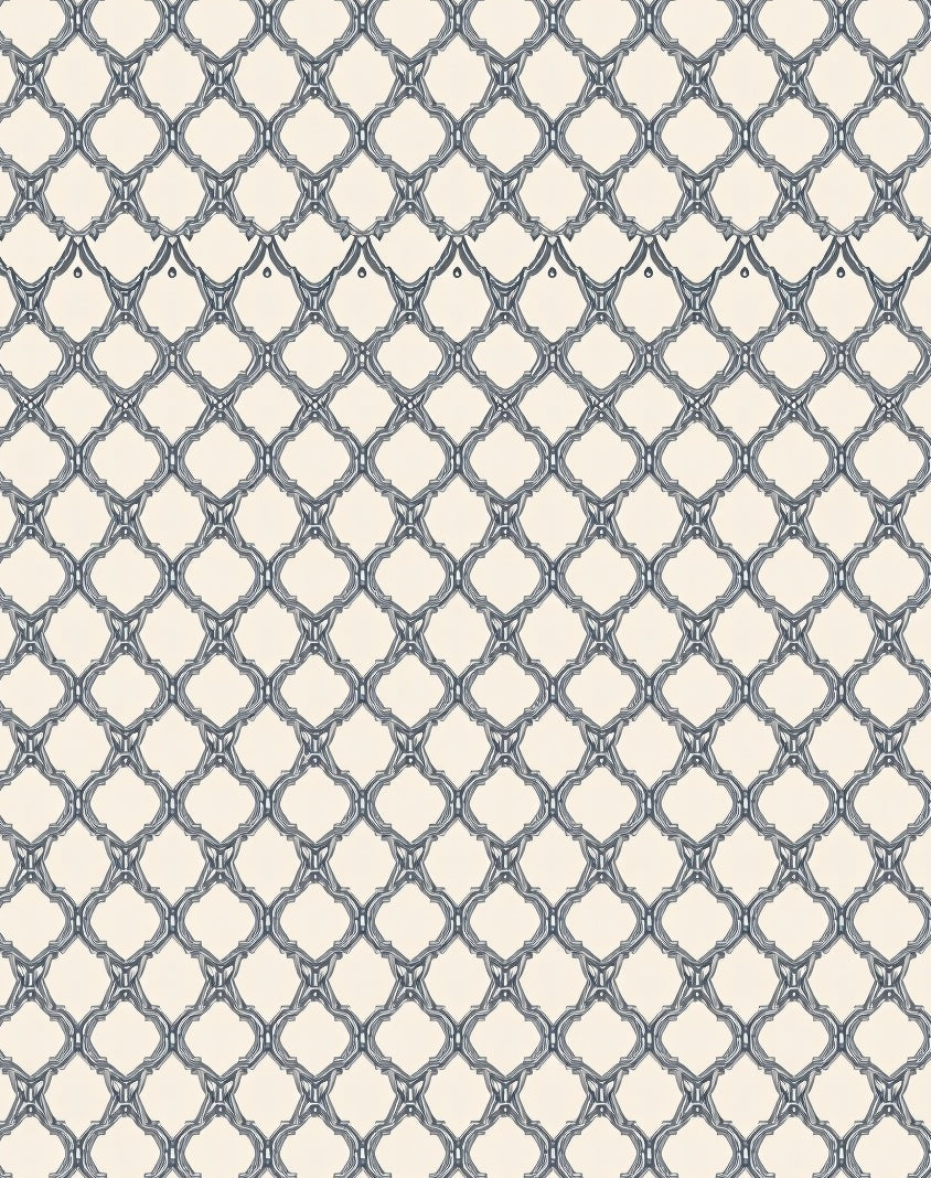 Cream Blue Lattice Arabesque Rug