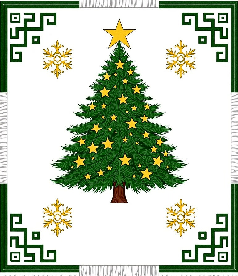 Green Festive Christmas Tree Stars Rug
