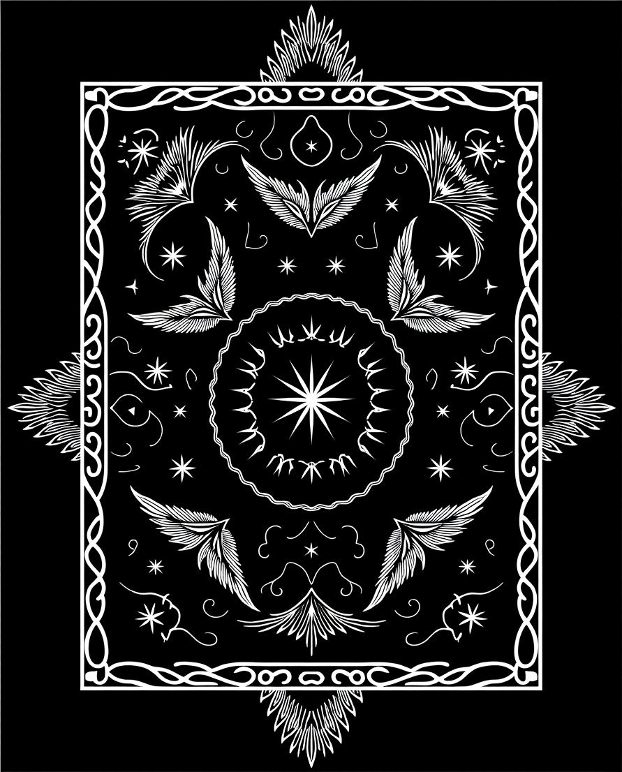 Ornate White Starburst Winged Mandala Rug