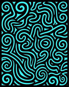 Cyan Swirls Black Abstract Lines Rug