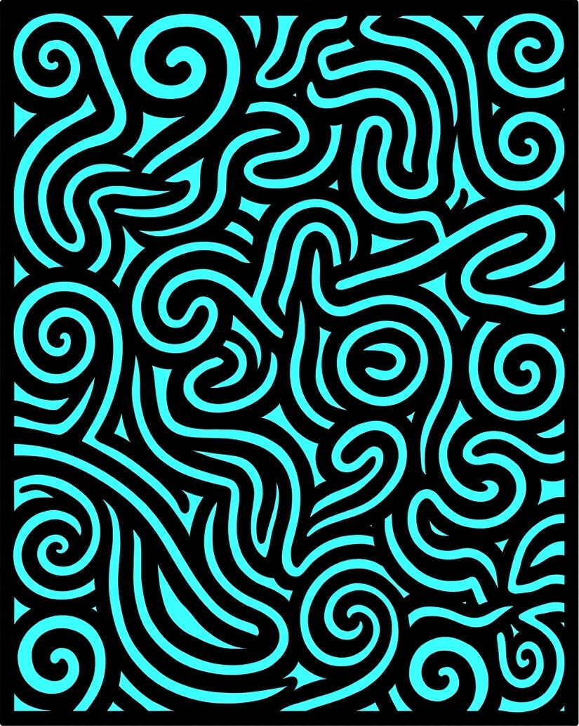 Cyan Swirls Black Abstract Lines Rug