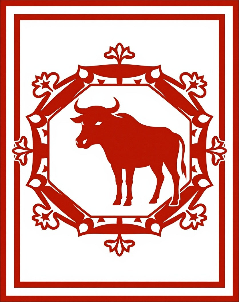 Crimson Bull Octagonal Frame Rug
