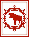 Crimson Bull Octagonal Frame Rug
