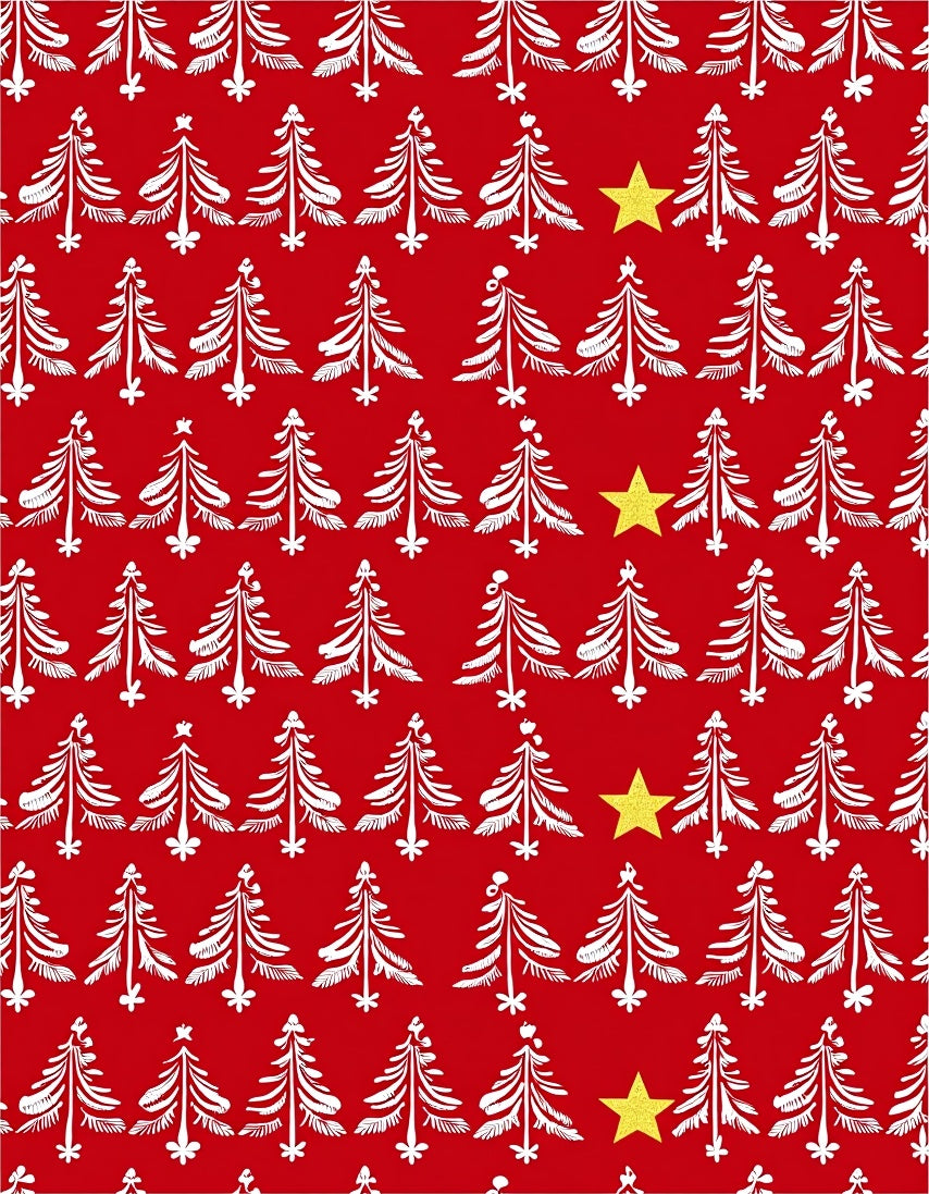 Red White Christmas Trees Yellow Stars Rug