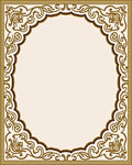 Gold Brown Ornate Scroll Border Rug