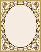 Gold Brown Ornate Scroll Border Rug