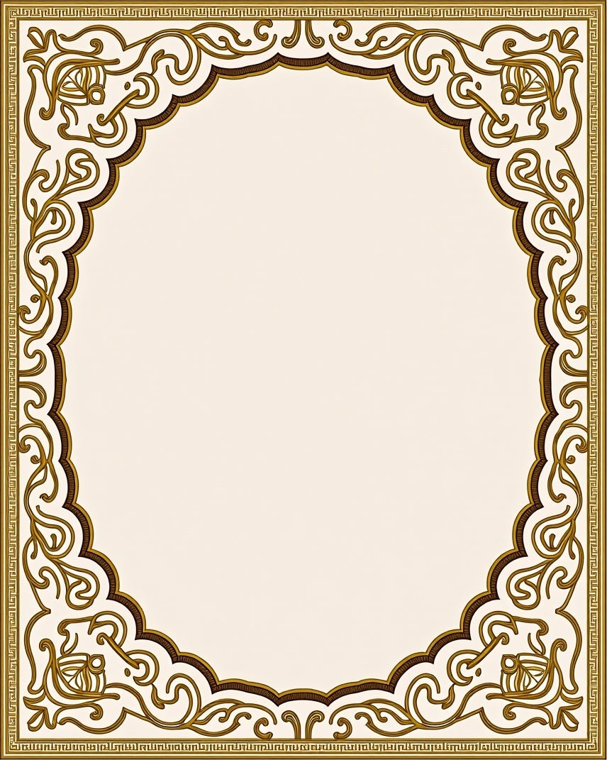 Gold Brown Ornate Scroll Border Rug