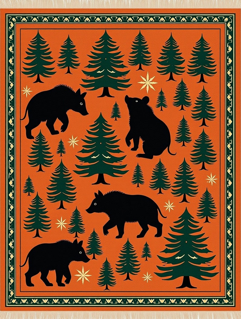 Forest Woodland Creatures Orange Rug