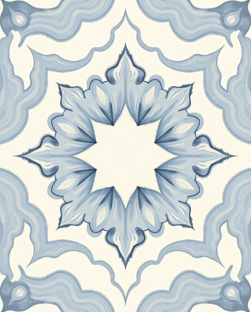 Pale Blue Floral Starburst Medallion Rug