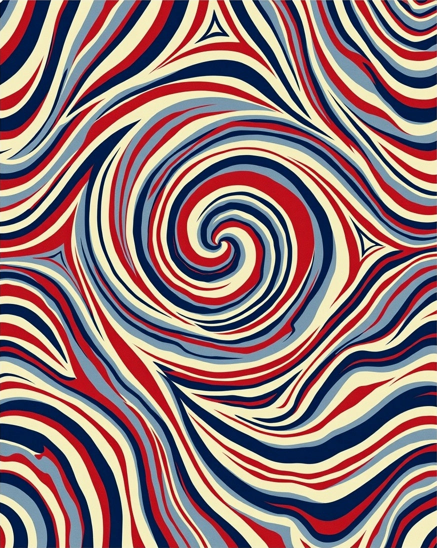 Waves of Red, Blue, and Cream Swirl Rug
