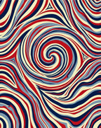 Waves of Red, Blue, and Cream Swirl Rug