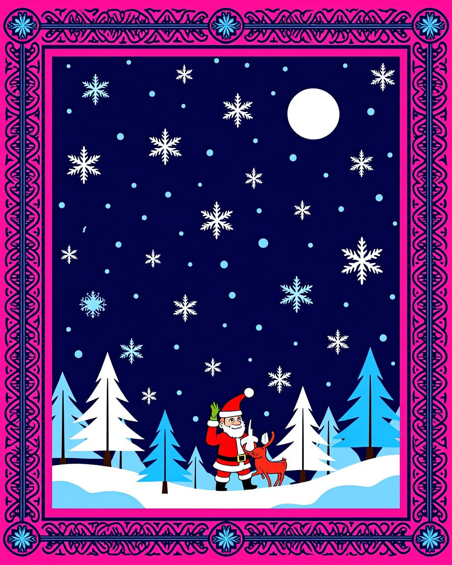 Festive Santa Snowfall Forest Border Rug