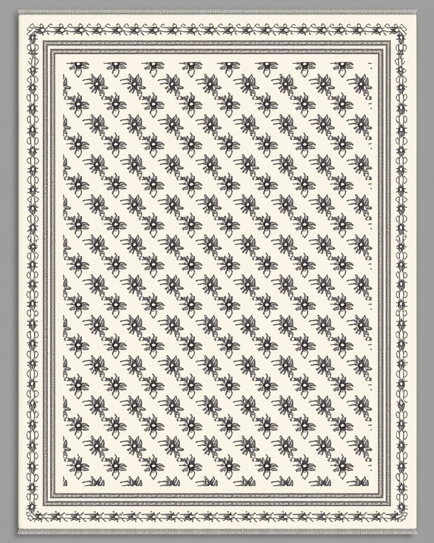 Cream Black Floral Meadow Rug
