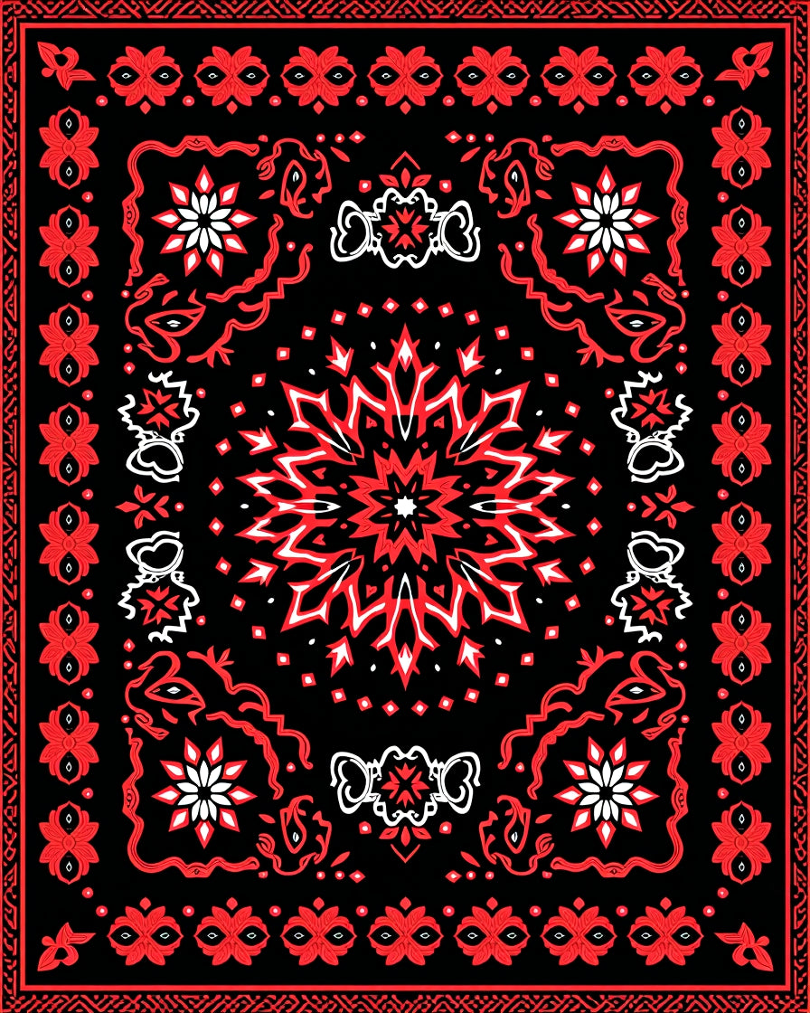 Crimson Black Snowflake Medallion Rug