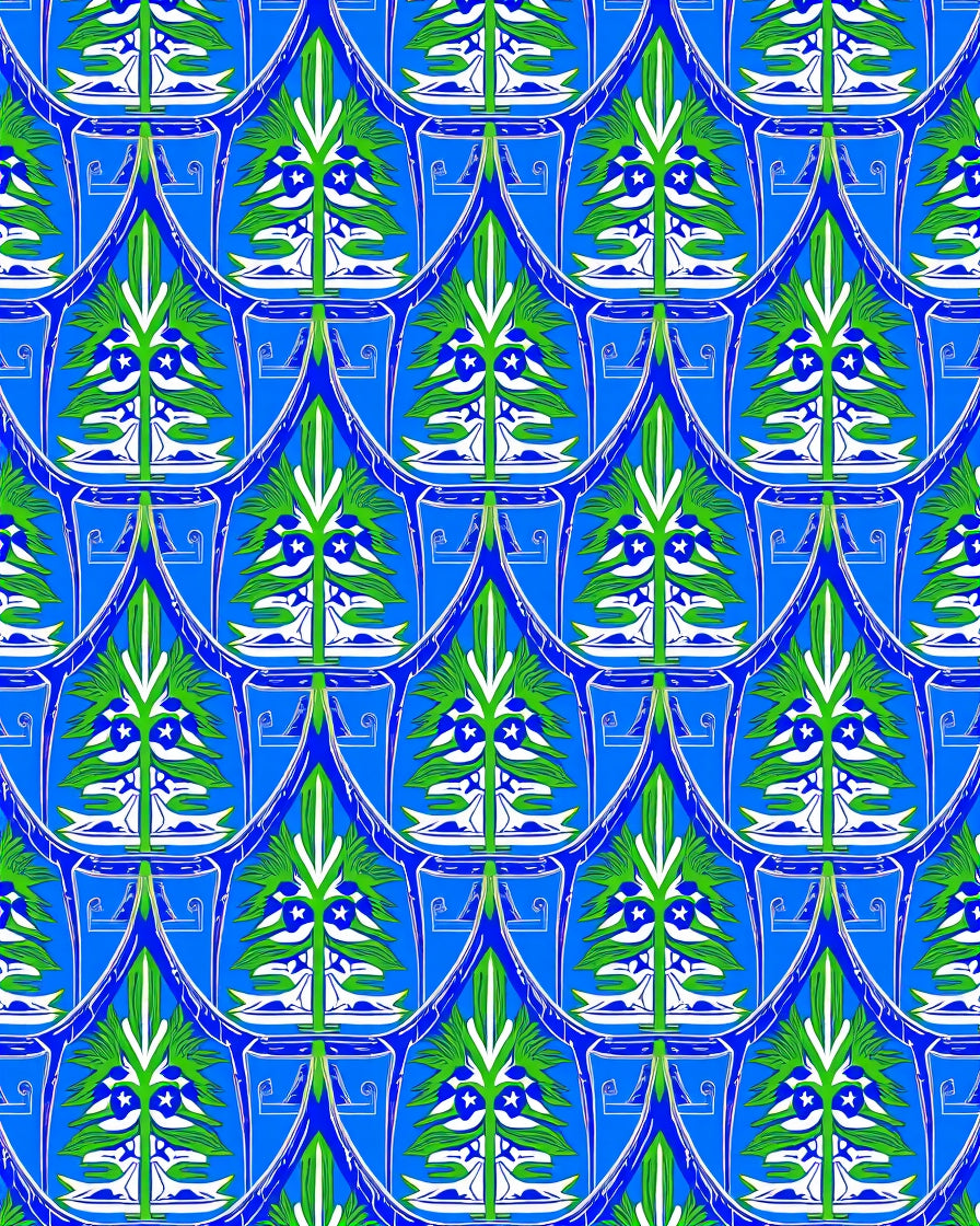 Blue Green White Abstract Scale Rug
