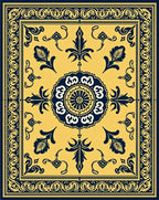 Luminous Yellow Blue Ornamental Medallion Rug