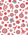 Red Teal Round Floral Whimsical Rug
