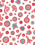 Red Teal Round Floral Whimsical Rug