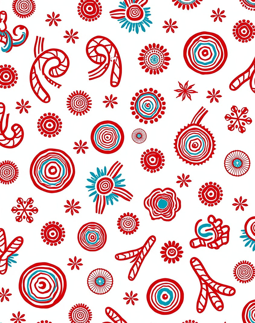 Red Teal Round Floral Whimsical Rug