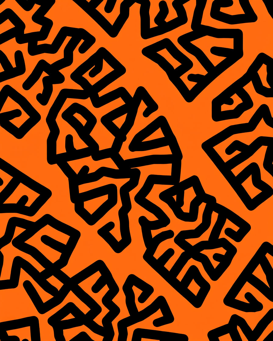 Orange Black Abstract Maze Rug