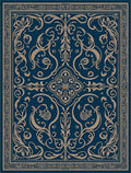 Dark Blue and Gold Filigree Scroll Rug
