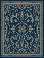 Dark Blue and Gold Filigree Scroll Rug