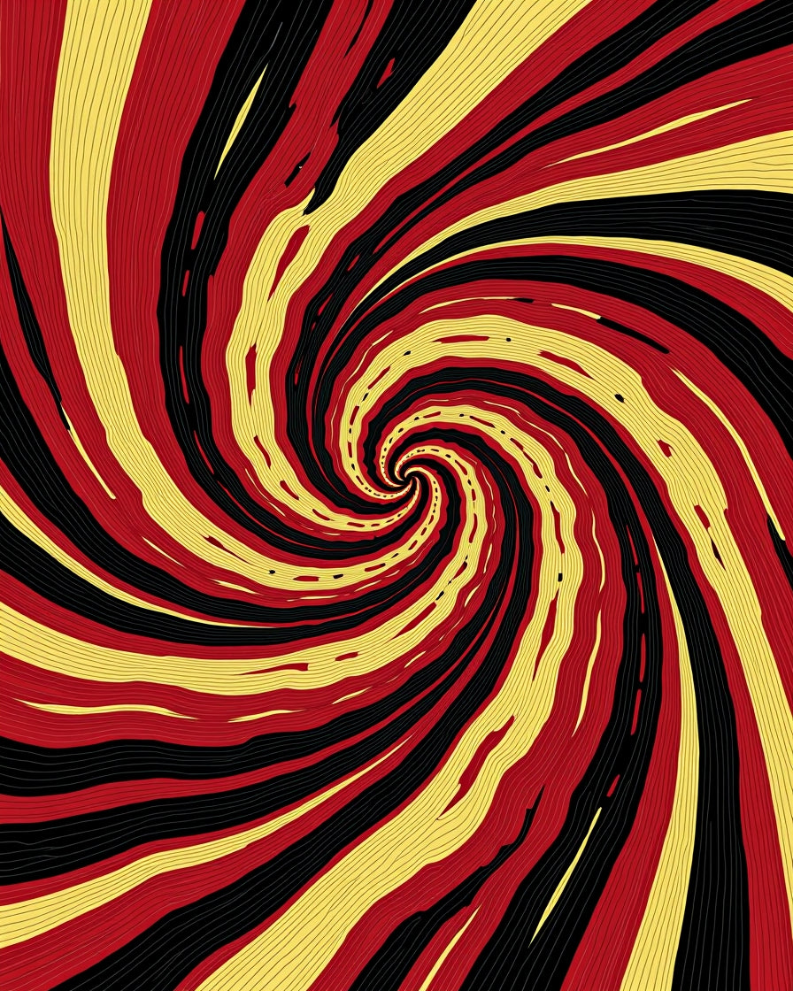 Bold Red Yellow Swirling Tunnel Rug