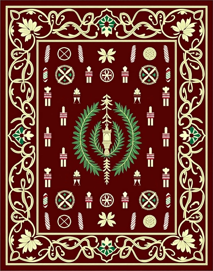 Crimson Laurel Wreath Geometric Rug