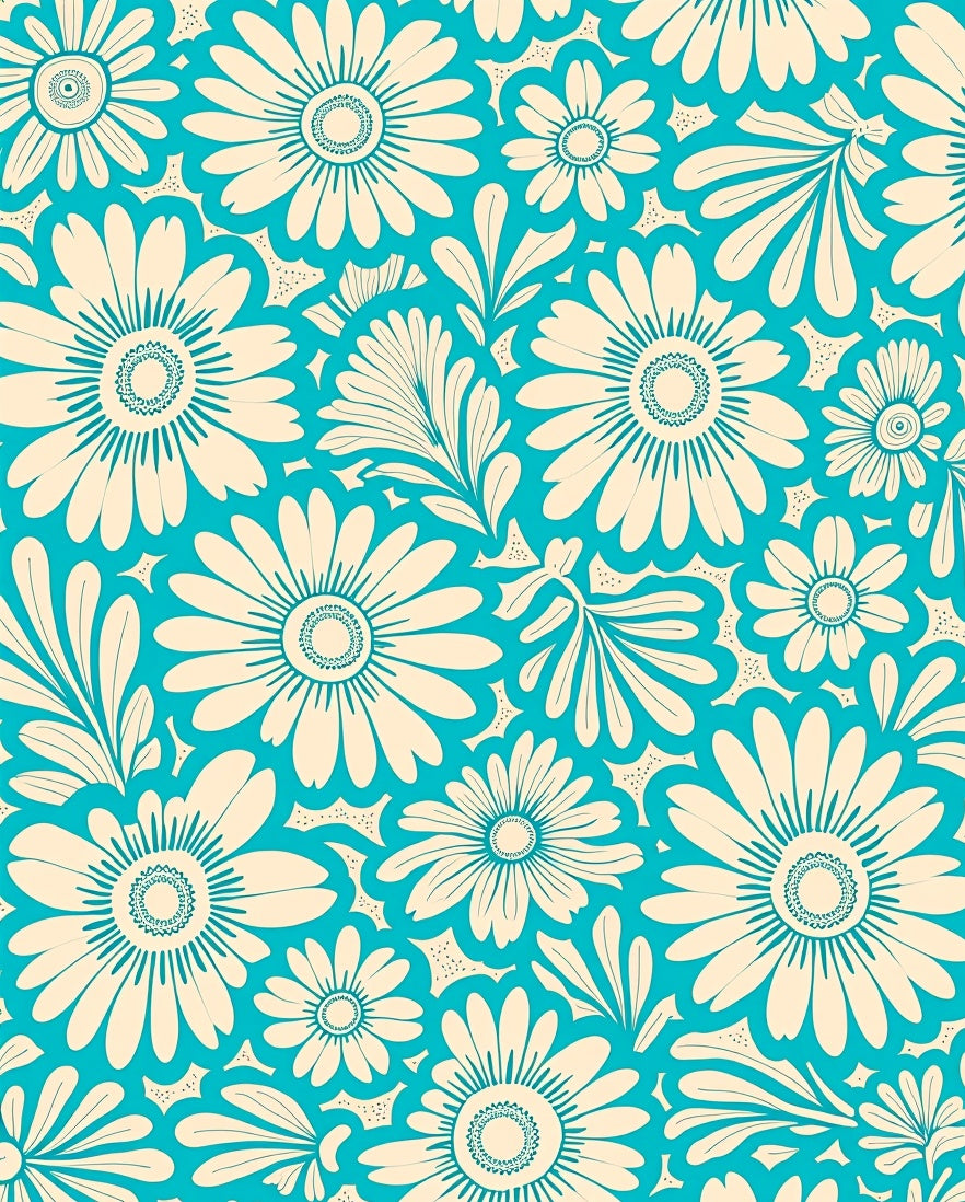 Aqua White Floral Daisy Medallions Rug