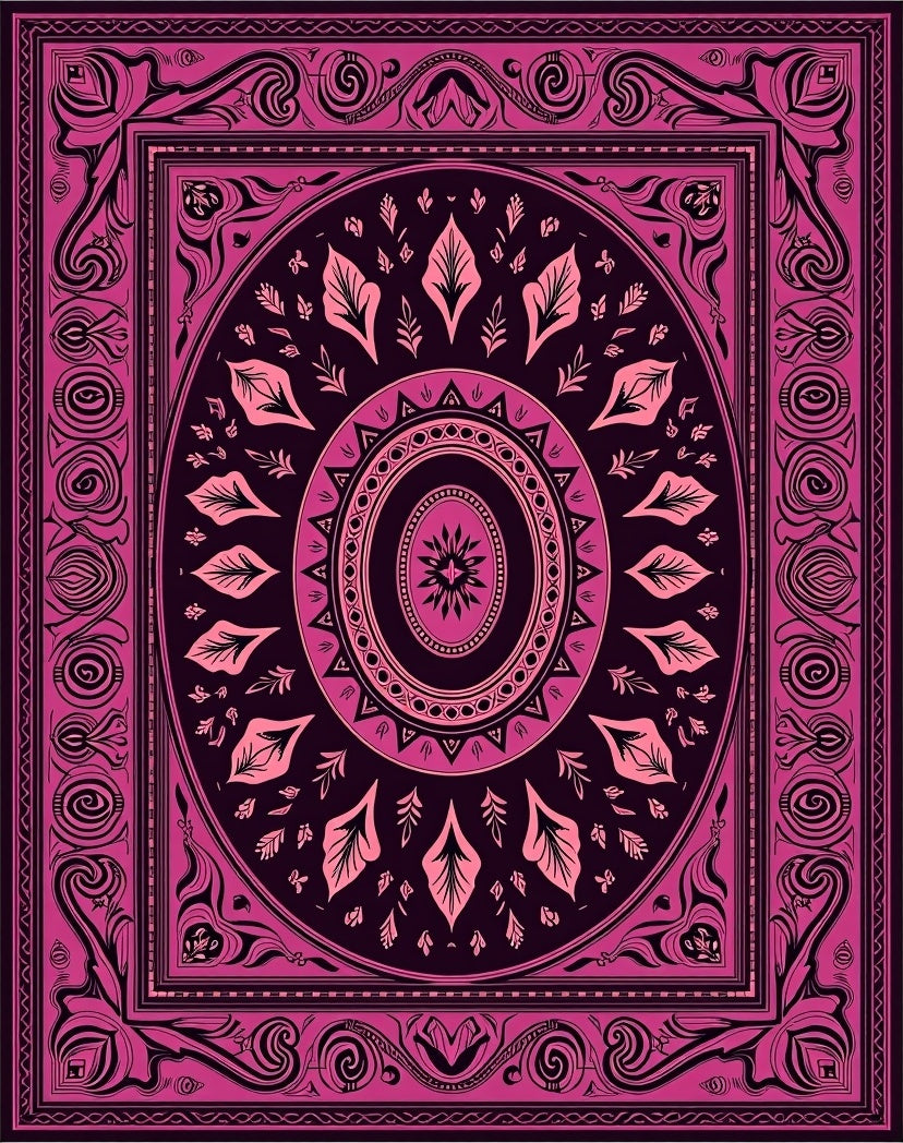 Deep Magenta Medallion Frame Rug