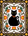 Black Cat Orange Floral Border Rug