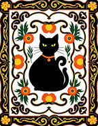 Black Cat Orange Floral Border Rug