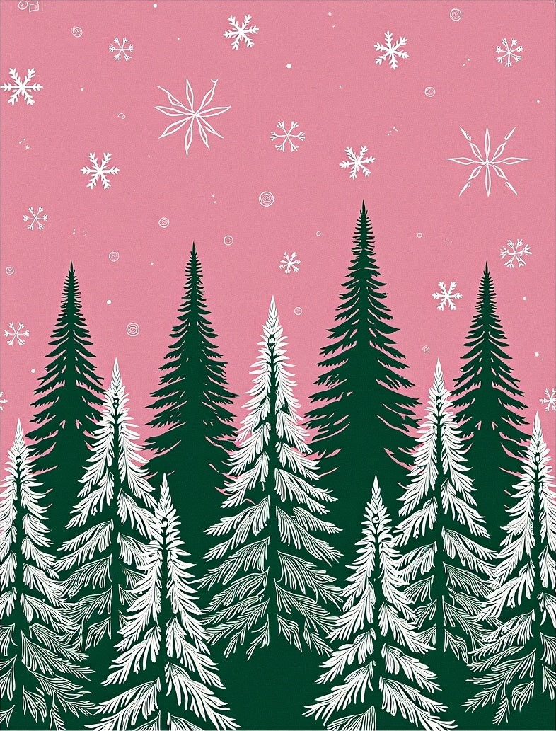 Pink Forest Snowflakes Christmas Trees Rug