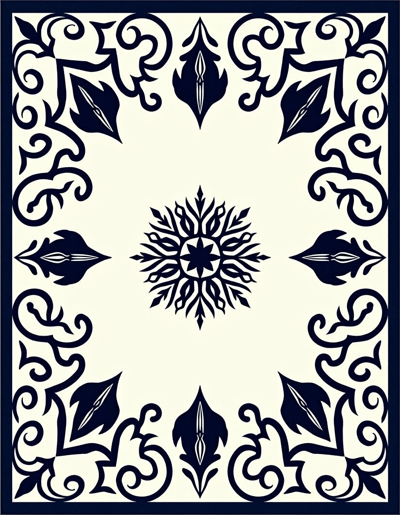 Navy White Ornamental Starburst Floral Rug