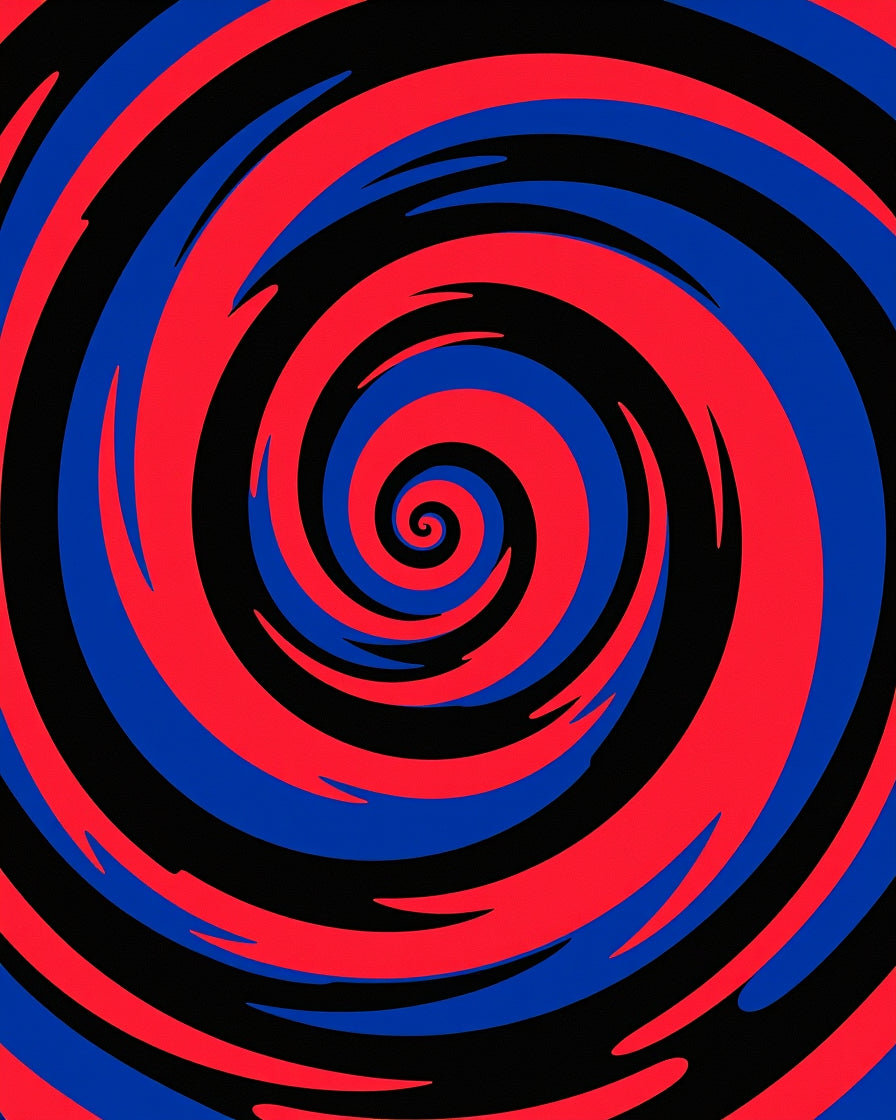 Crimson Blue Black Swirling Vortex Rug