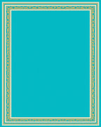 Turquoise Ivory Gold Bordered Frame Rug