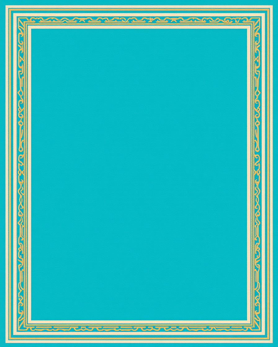 Turquoise Ivory Gold Bordered Frame Rug