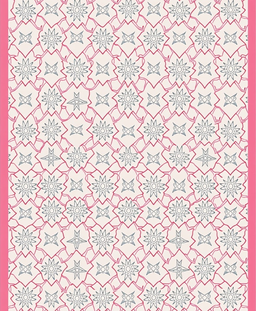 Pink White Starburst Geometric Medallion Rug
